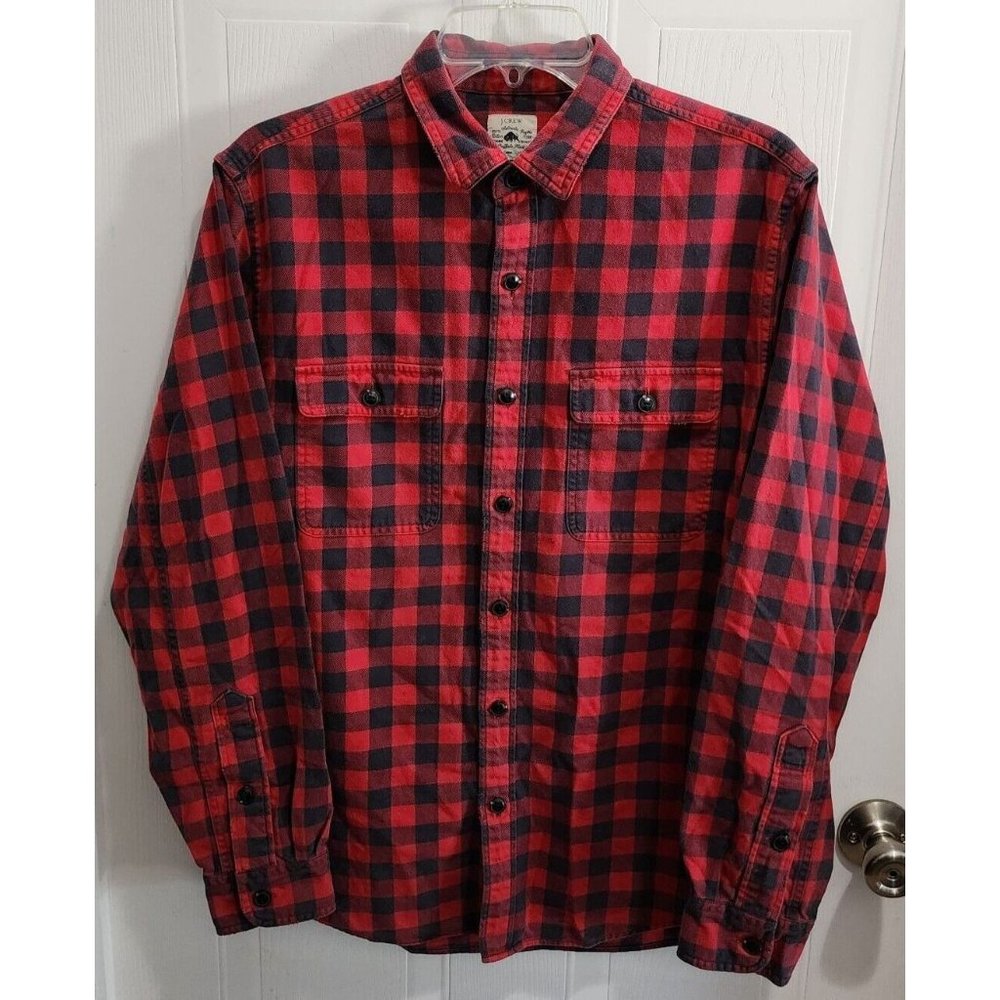 J.Crew Authentic Flannel Button Long Sleeve Size M Cotton Buffalo Plaid SEE PICS